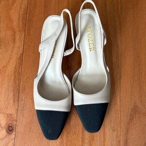 Women's Beige and Black Slingback Heels